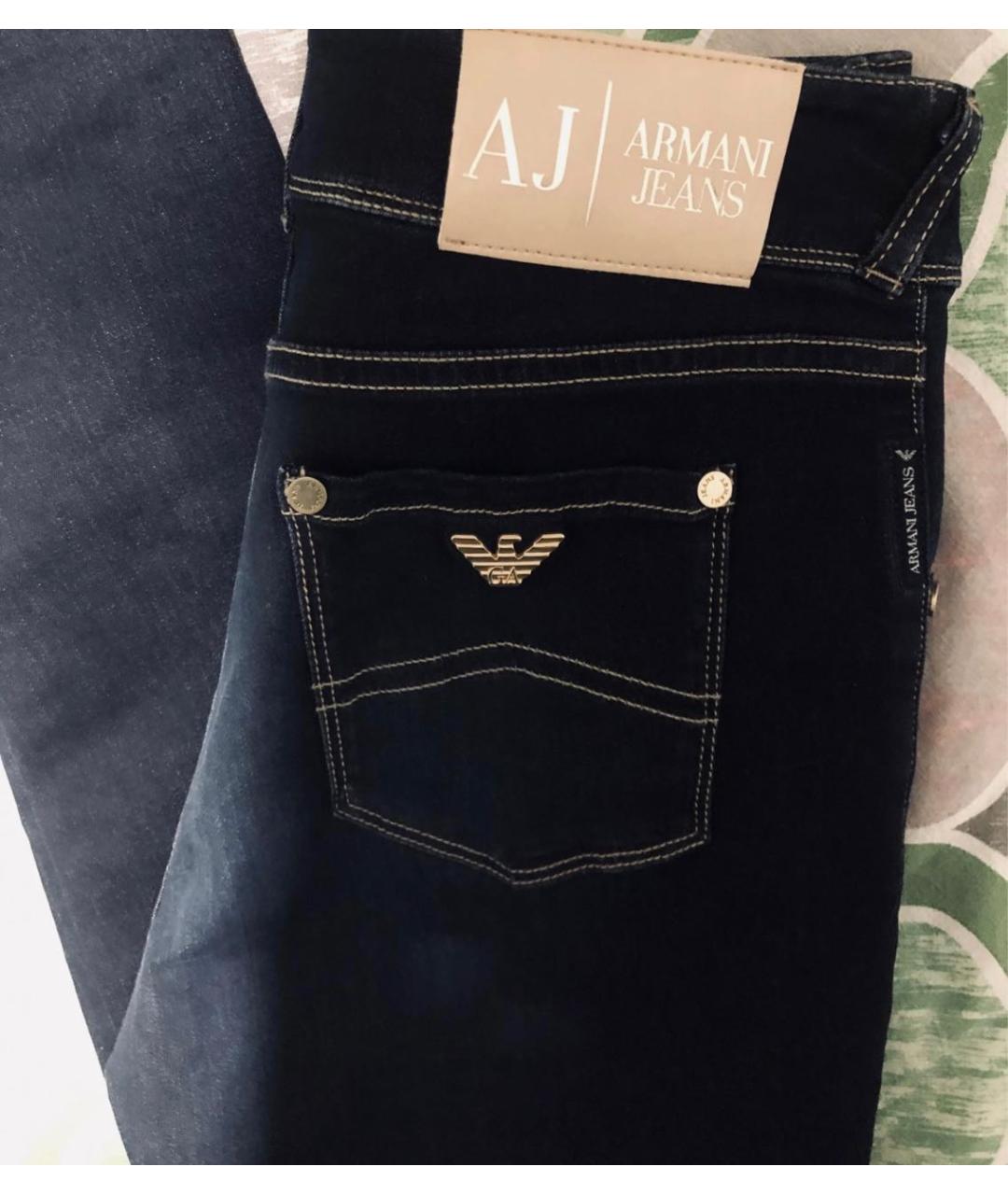 ARMANI JEANS Темно-синие хлопко-эластановые прямые джинсы, фото 3