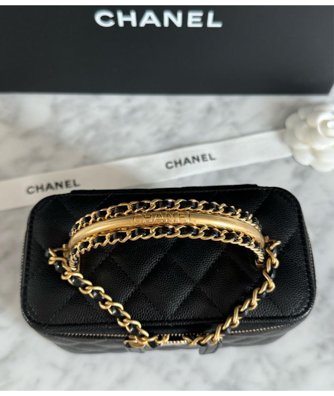 CHANEL PRE-OWNED Черная кожаная сумка с короткими ручками, фото 4