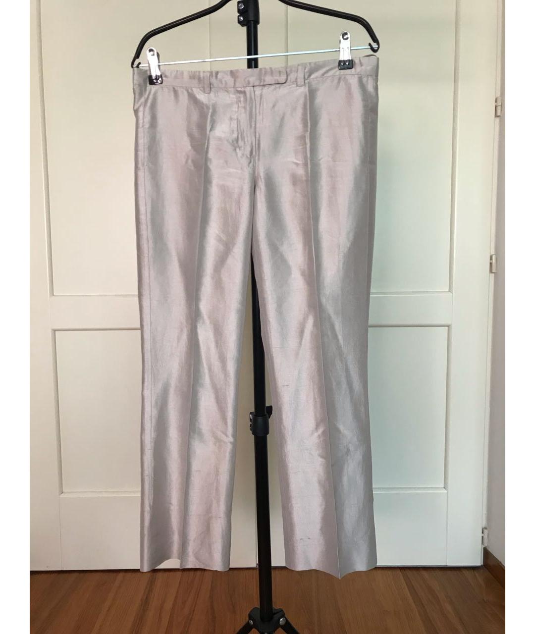 'S MAX MARA Серебряные шелковые прямые брюки, фото 6
