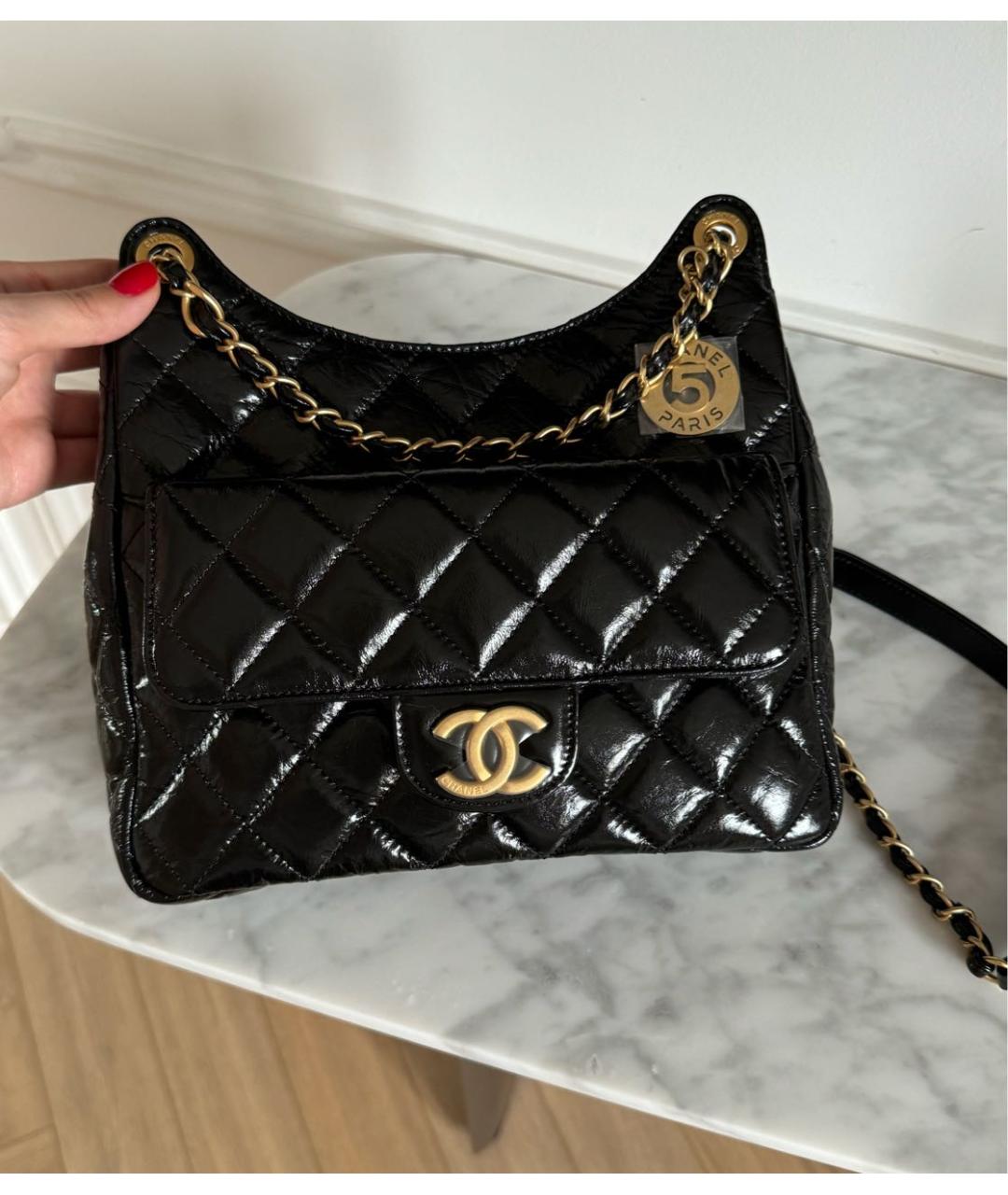 CHANEL PRE-OWNED Черная кожаная сумка через плечо, фото 5