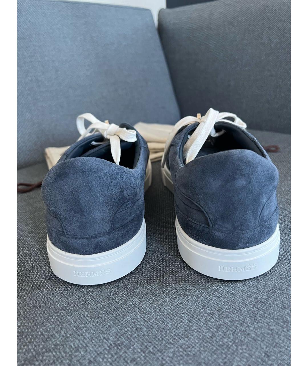 HERMES Темно-синие замшевые низкие кроссовки / кеды, фото 5