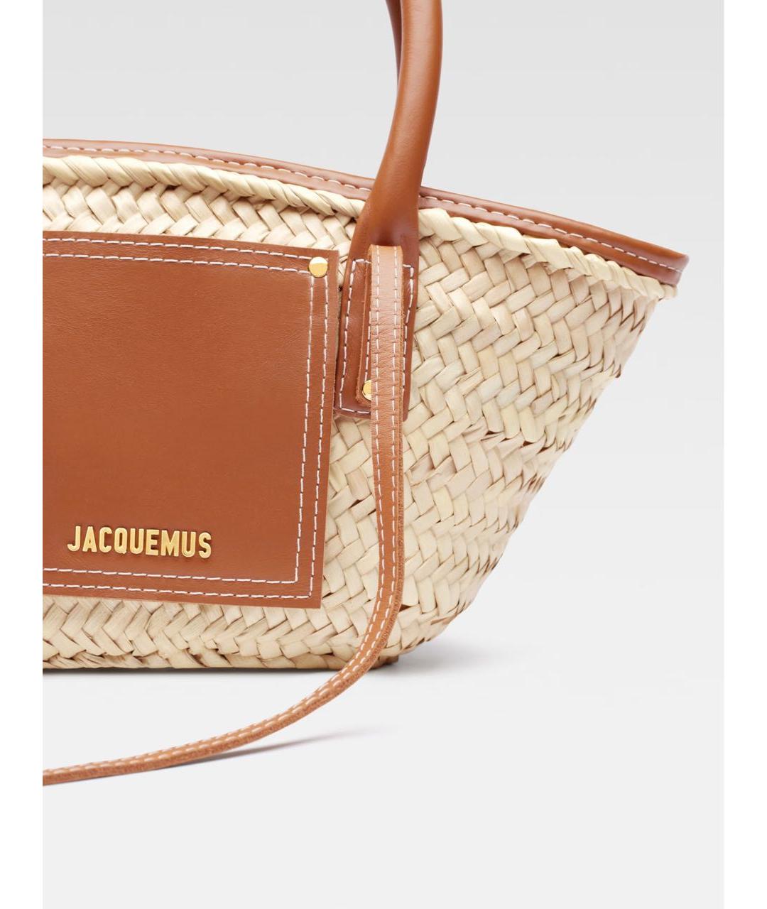 JACQUEMUS Коричневая пелетеная пляжная сумка, фото 4