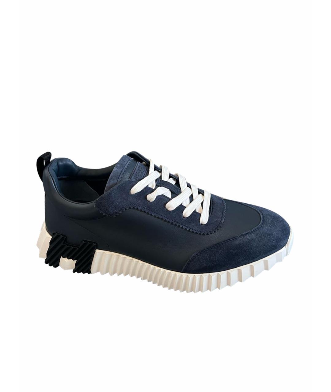 HERMES PRE-OWNED Темно-синие кожаные низкие кроссовки / кеды, фото 1
