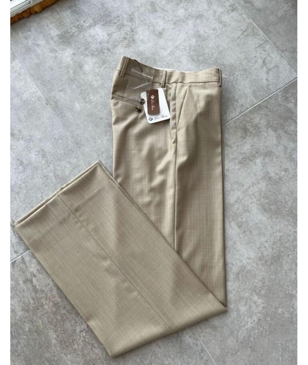LORO PIANA Бежевые шерстяные брюки широкие, фото 2