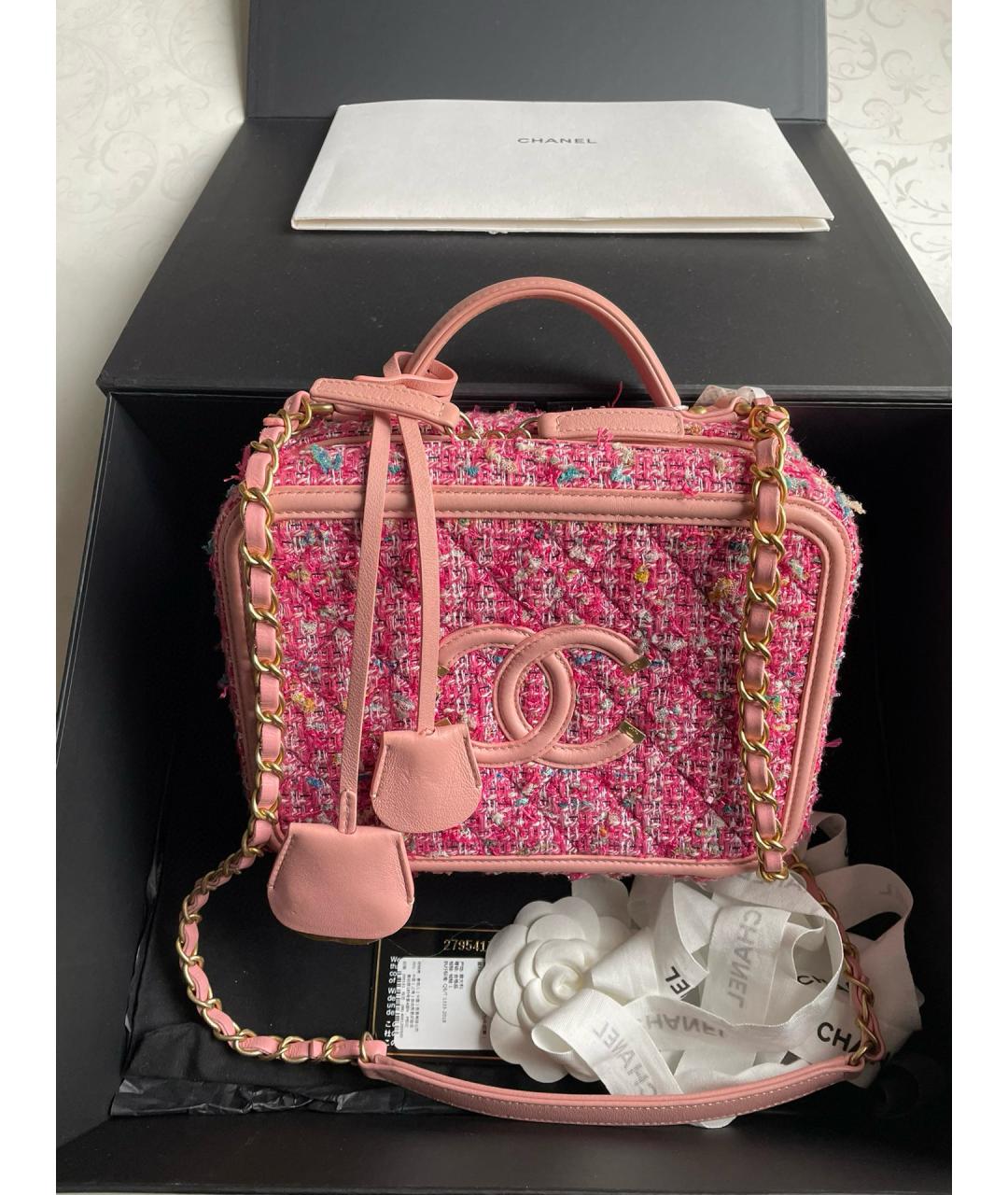 CHANEL PRE-OWNED Розовая твидовая сумка через плечо, фото 7