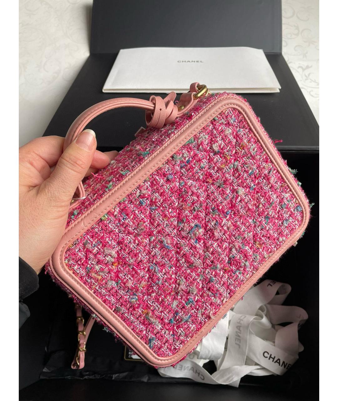 CHANEL PRE-OWNED Розовая твидовая сумка через плечо, фото 3
