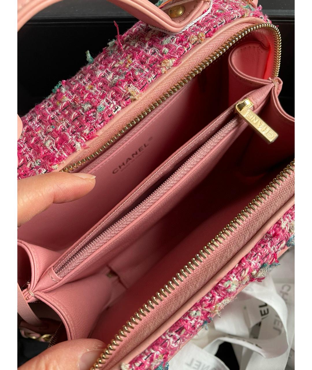 CHANEL PRE-OWNED Розовая твидовая сумка через плечо, фото 6