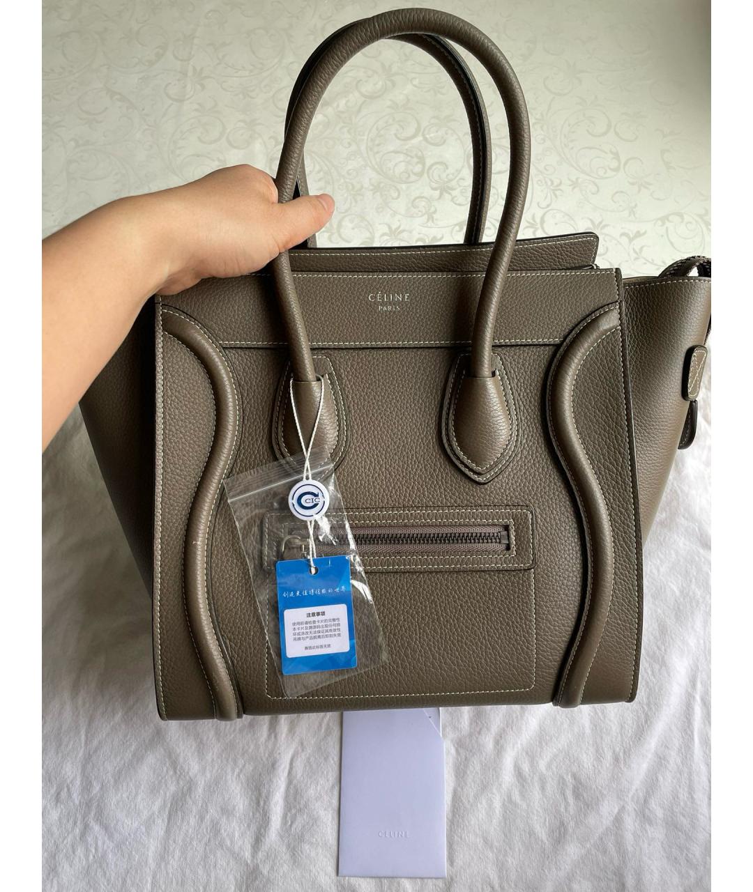 CELINE Коричневая кожаная сумка с короткими ручками, фото 7