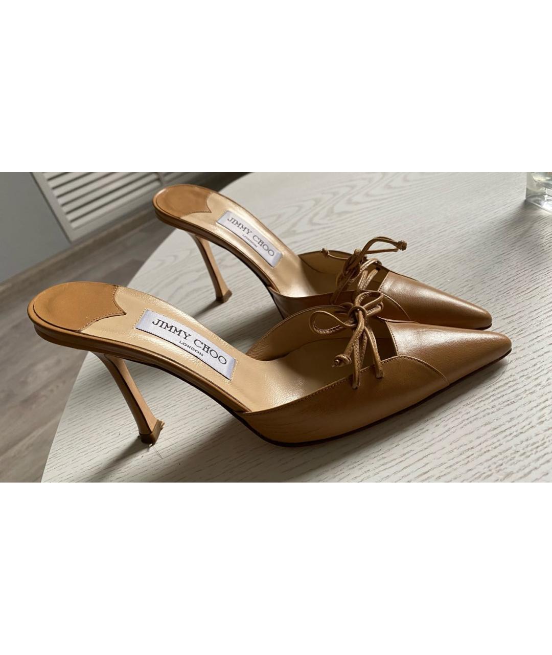 JIMMY CHOO Коричневые кожаные мюли, фото 3