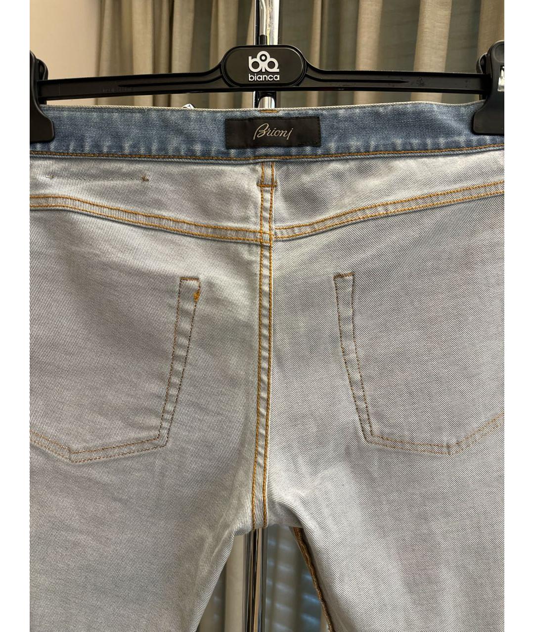 BRIONI Голубые хлопко-эластановые прямые джинсы, фото 3