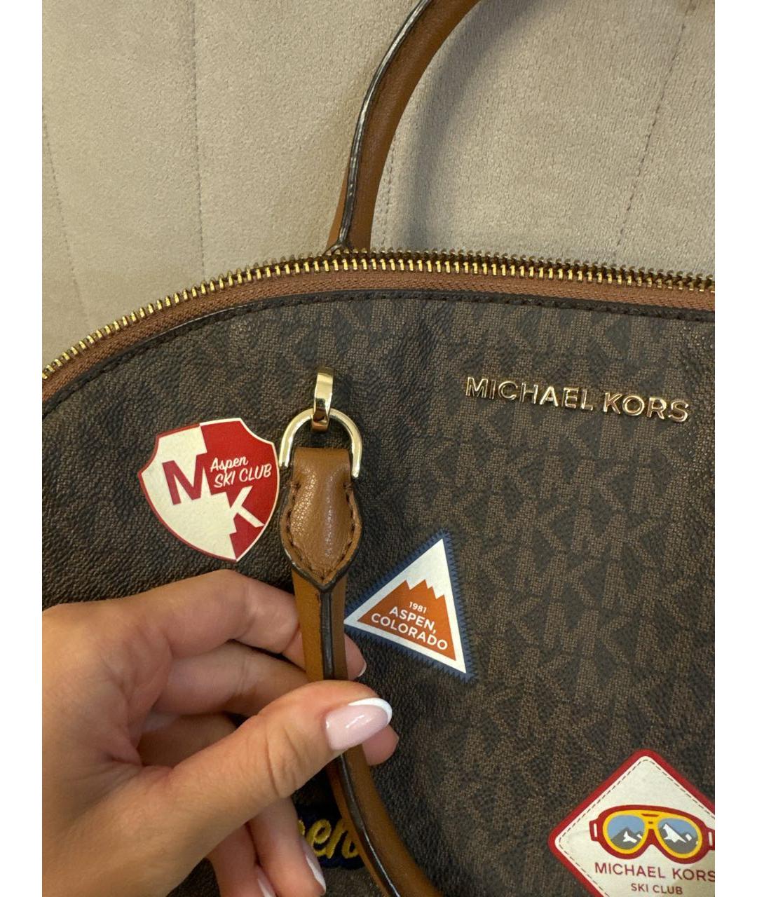 MICHAEL KORS Коричневая кожаная сумка с короткими ручками, фото 5