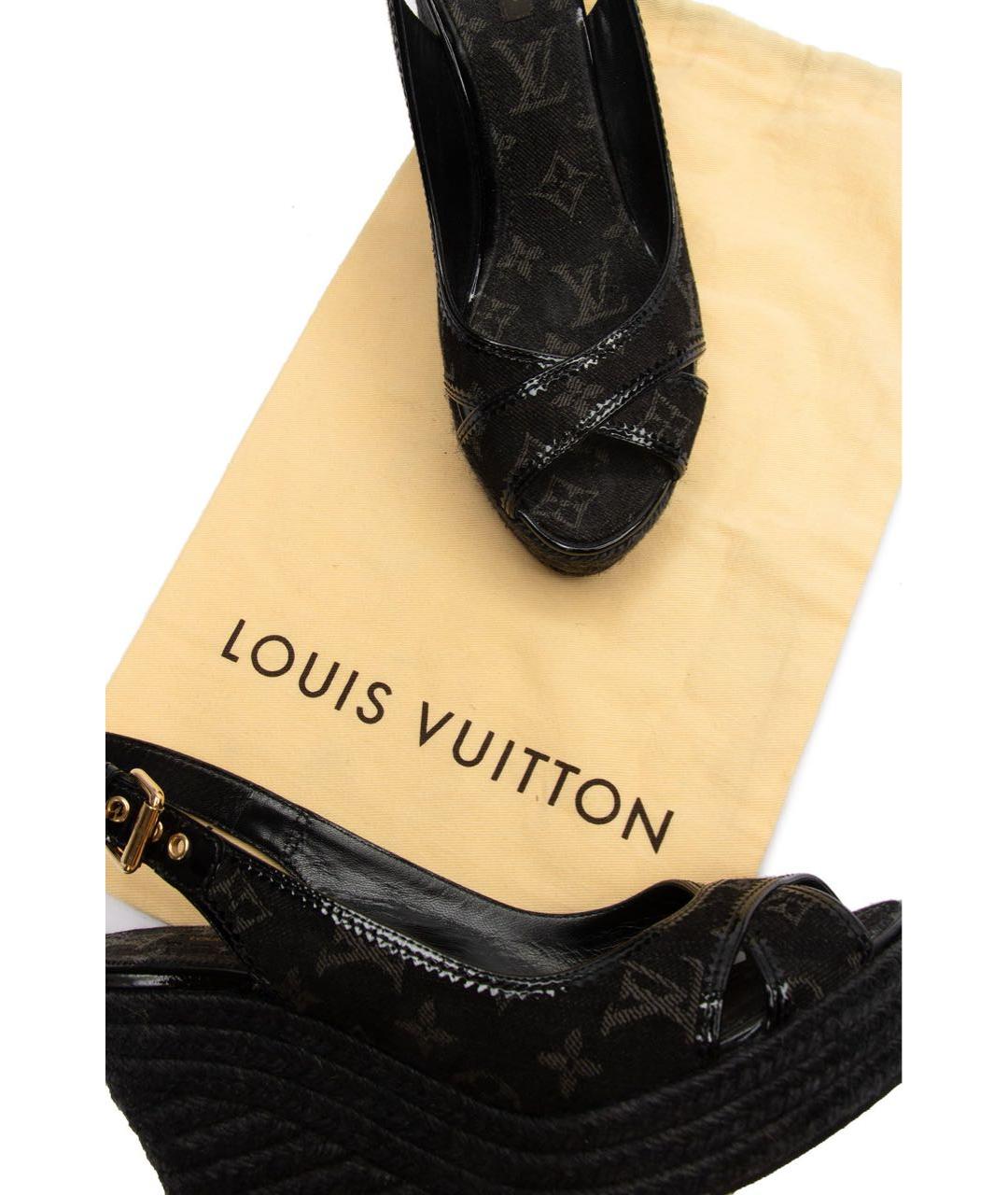 LOUIS VUITTON PRE-OWNED Черные текстильные босоножки, фото 5