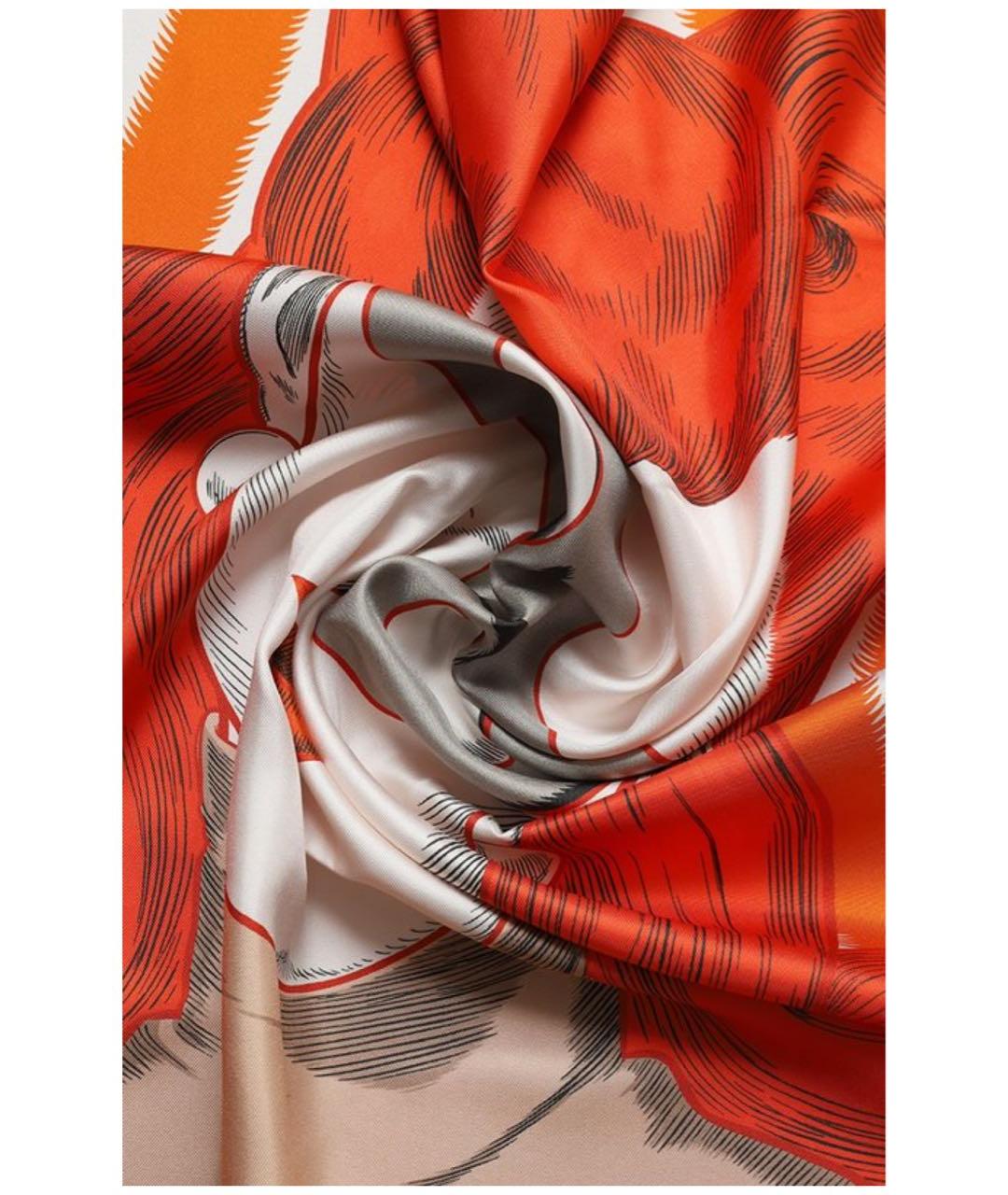 HERMES Оранжевый шелковый шарф, фото 2