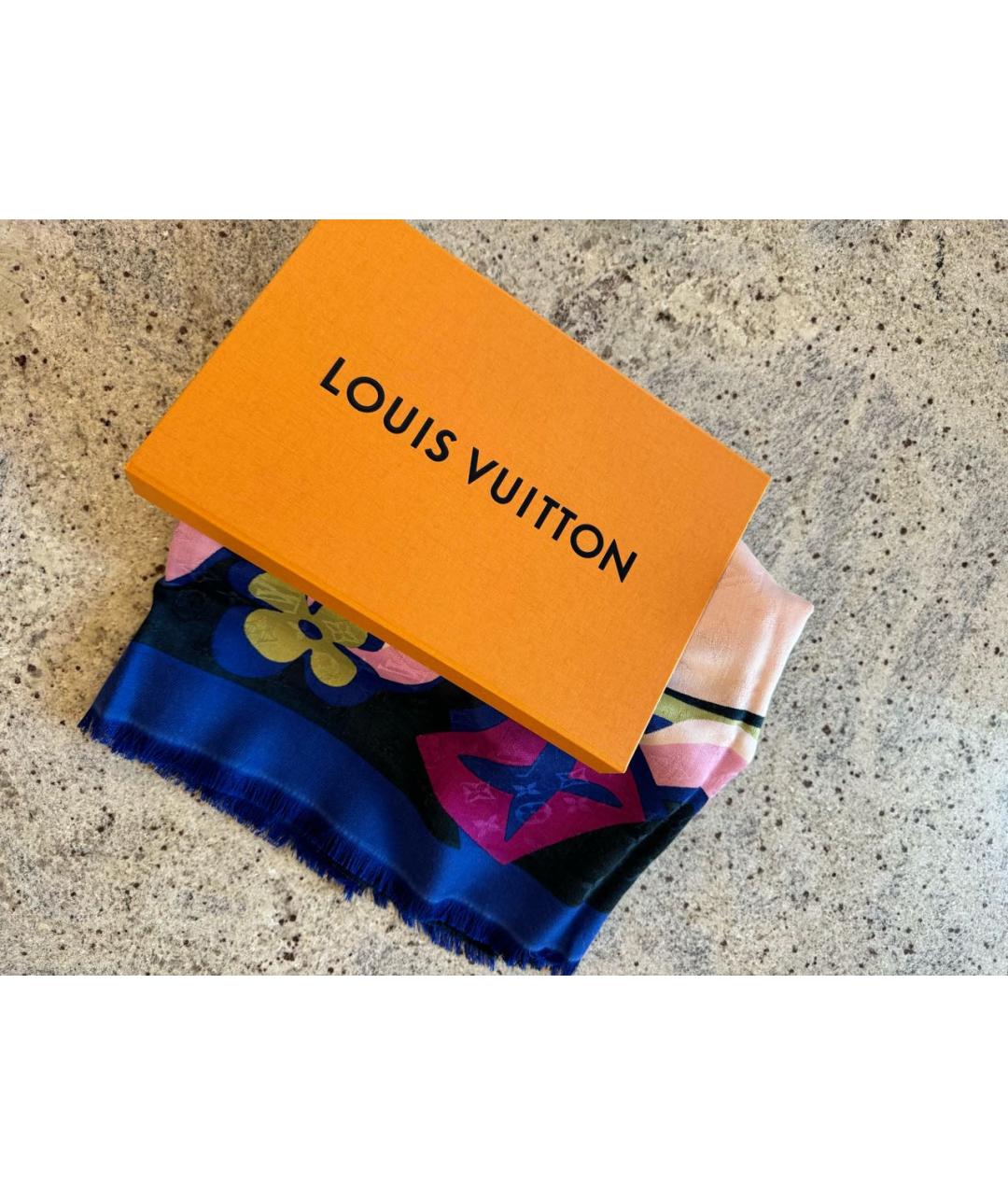 LOUIS VUITTON Розовый шелковый шарф, фото 3