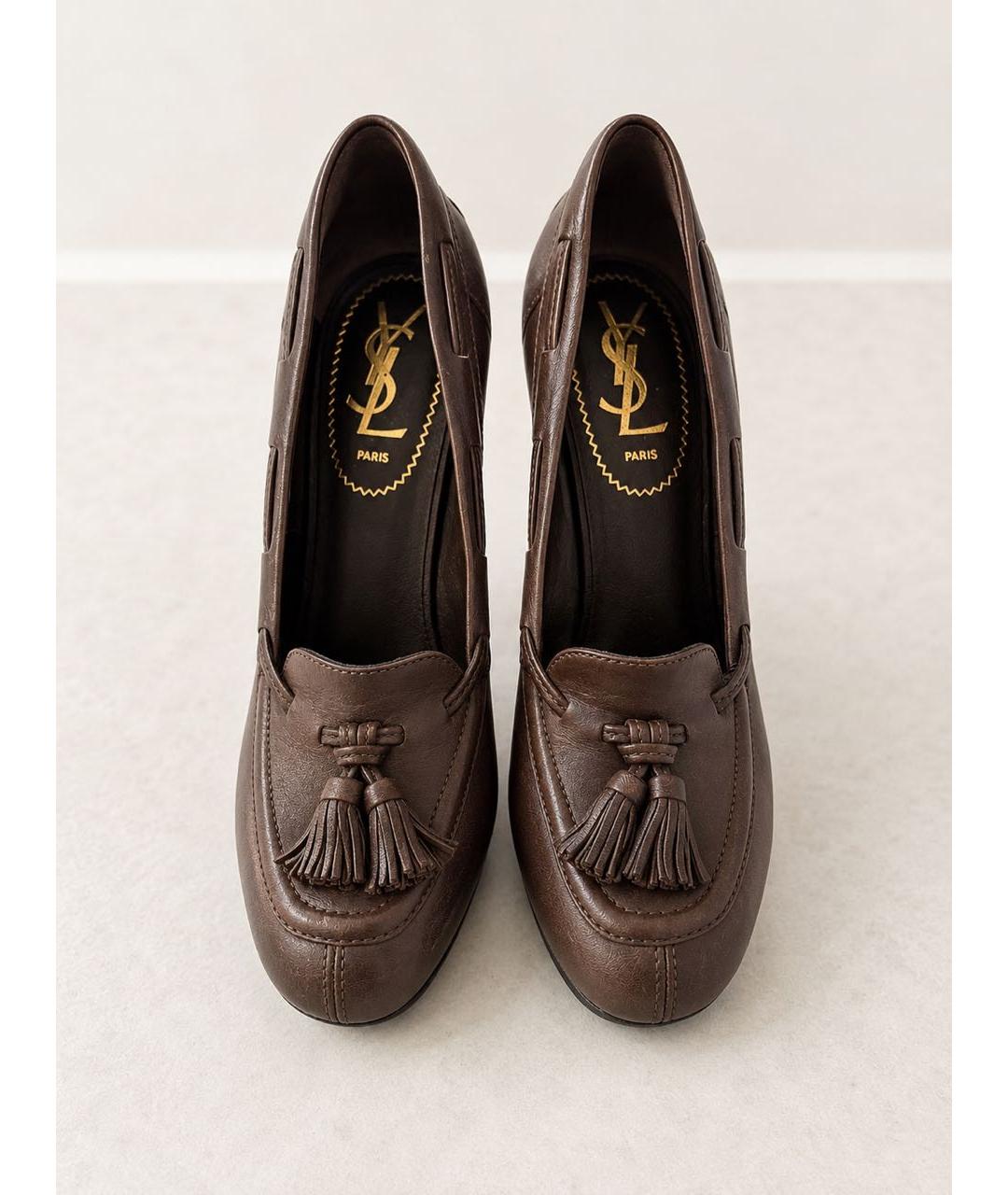 SAINT LAURENT Коричневые кожаные туфли, фото 6