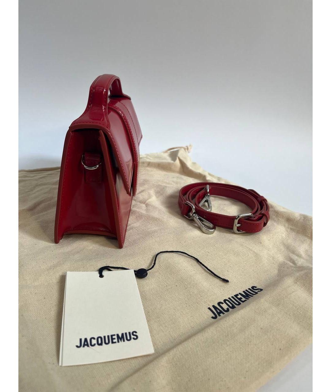 JACQUEMUS Бордовая сумка через плечо из лакированной кожи, фото 5