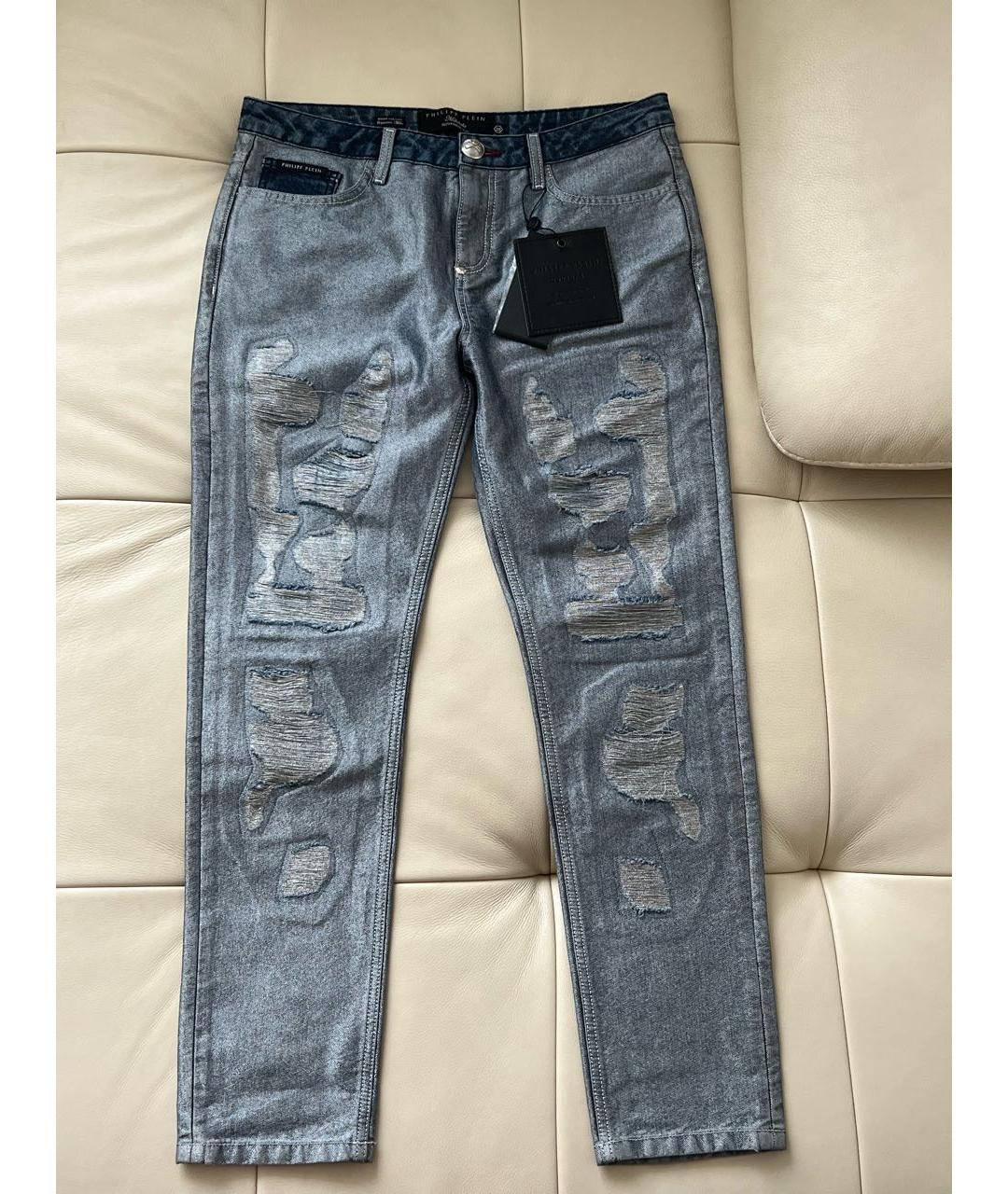 PHILIPP PLEIN Серебряные прямые джинсы, фото 2