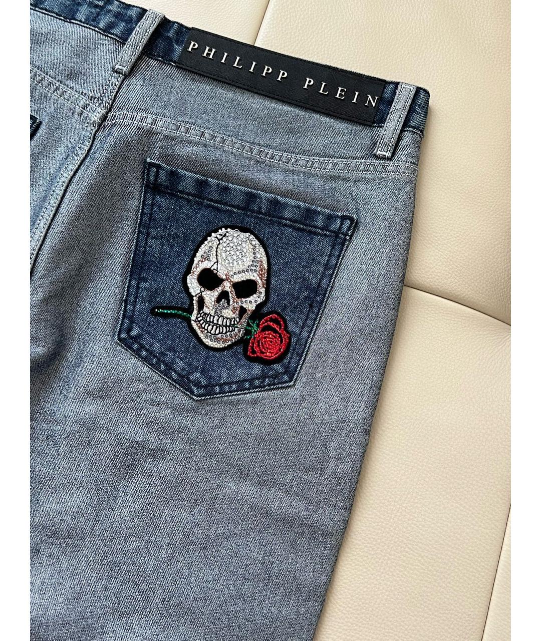 PHILIPP PLEIN Серебряные прямые джинсы, фото 8