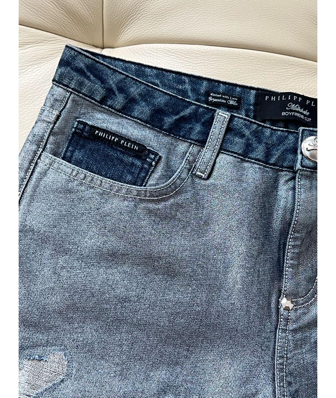 PHILIPP PLEIN Серебряные прямые джинсы, фото 4