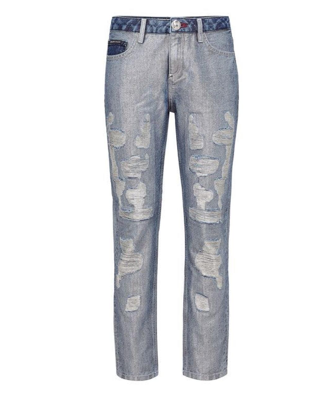 PHILIPP PLEIN Серебряные прямые джинсы, фото 1