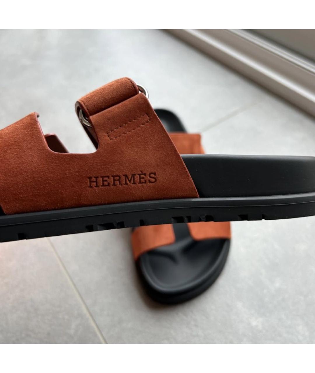 HERMES Оранжевое замшевые сандалии, фото 5