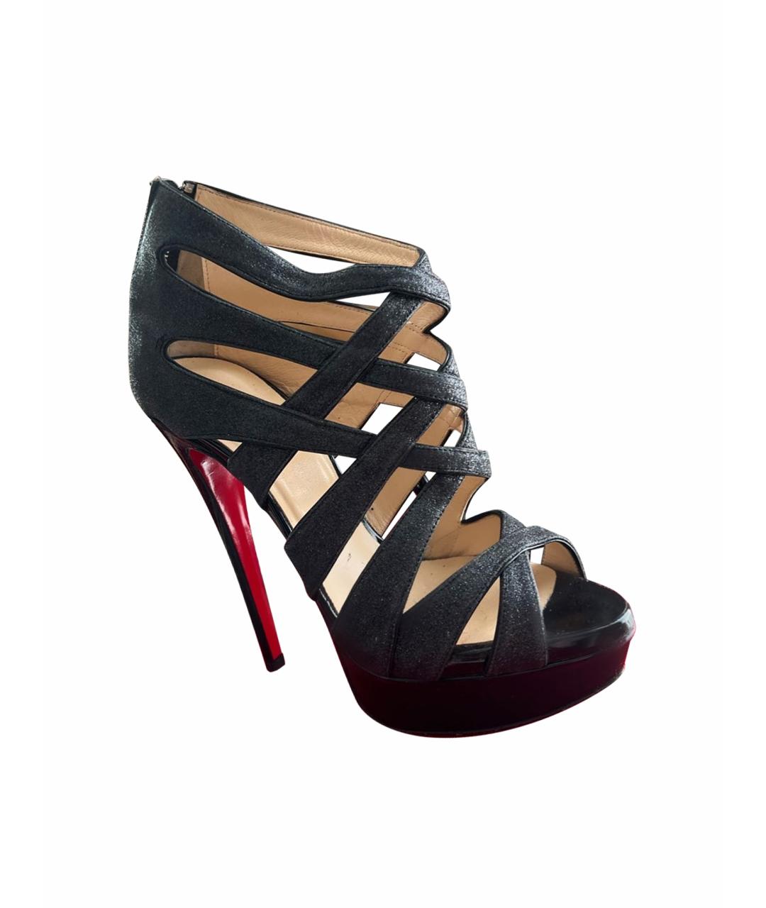 CHRISTIAN LOUBOUTIN Фиолетовые текстильные босоножки, фото 1