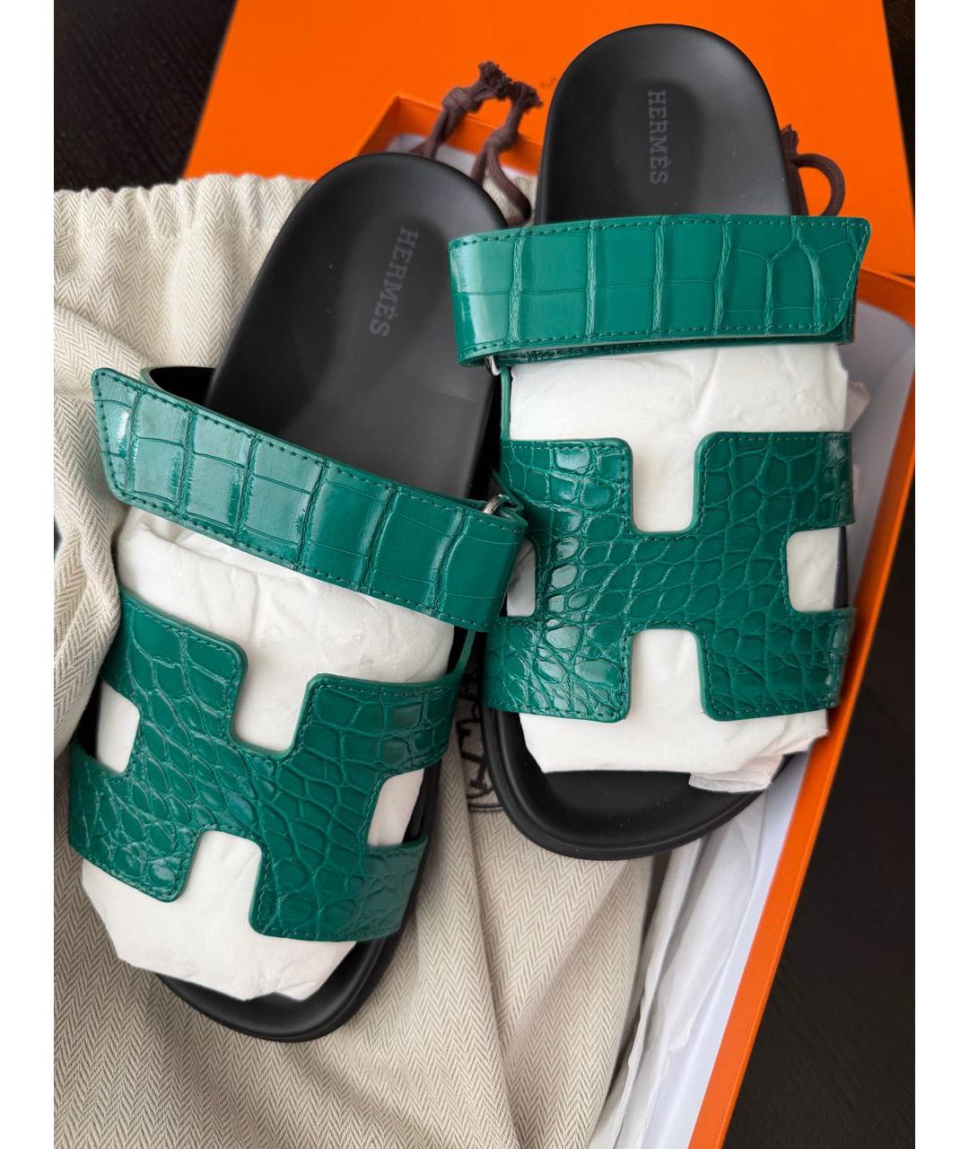 HERMES Зеленые сандалии из экзотической кожи, фото 2