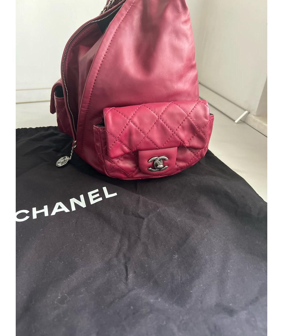 CHANEL Бордовый кожаный рюкзак, фото 7