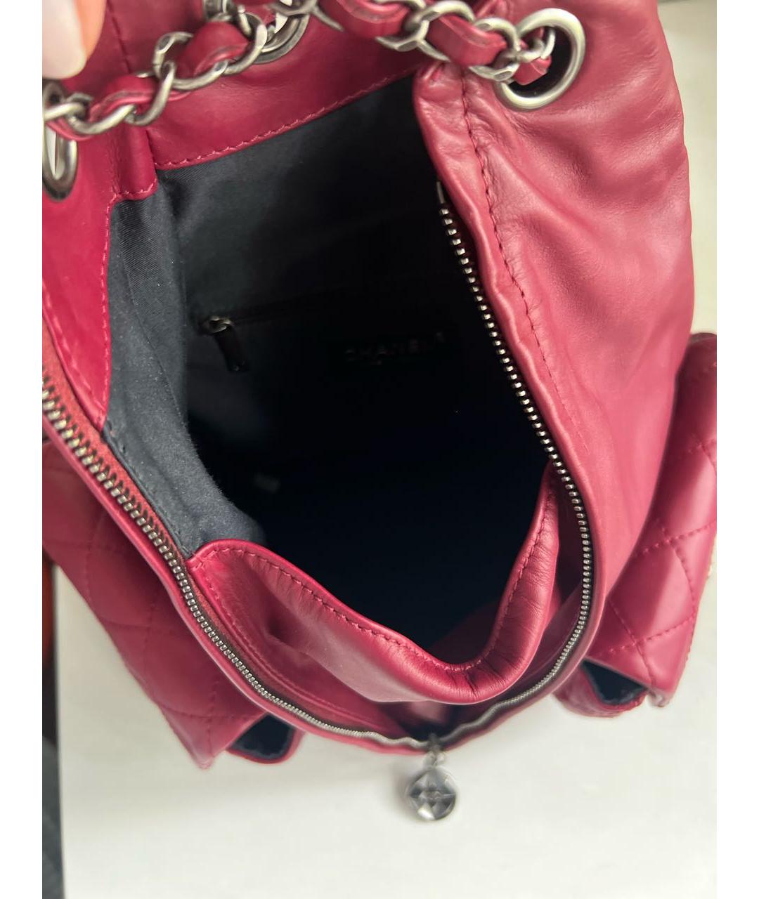 CHANEL Бордовый кожаный рюкзак, фото 4
