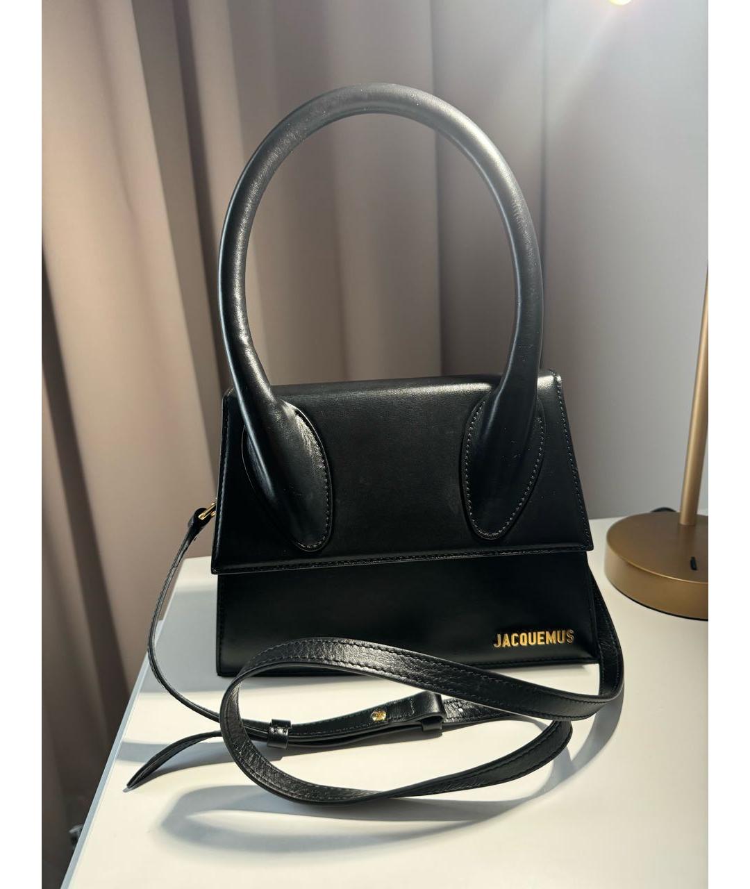 JACQUEMUS Черная кожаная сумка через плечо, фото 5