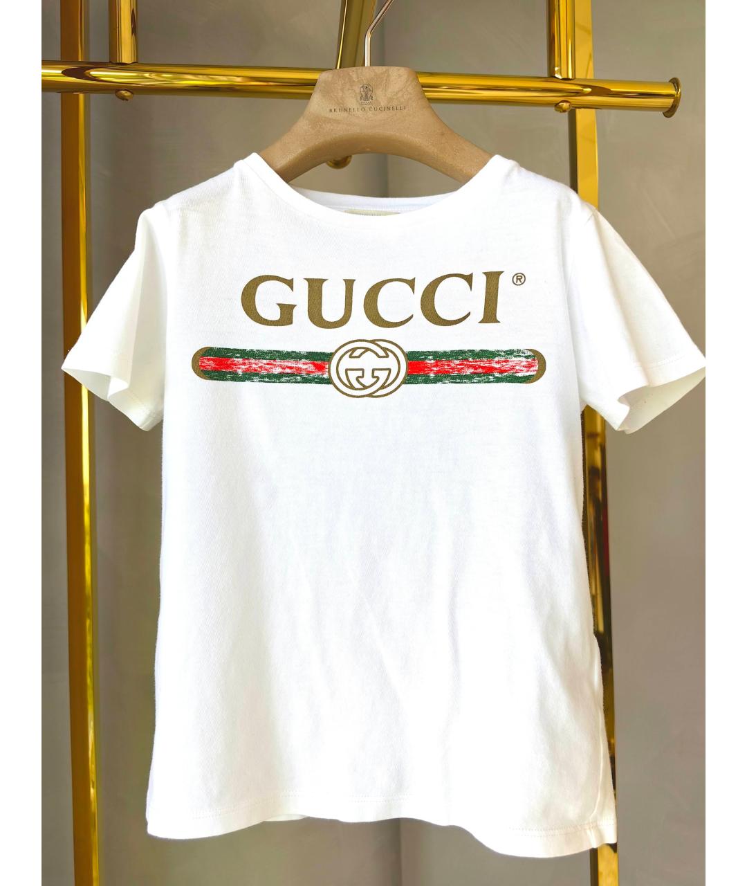 GUCCI Белая хлопковая детская футболка, фото 9