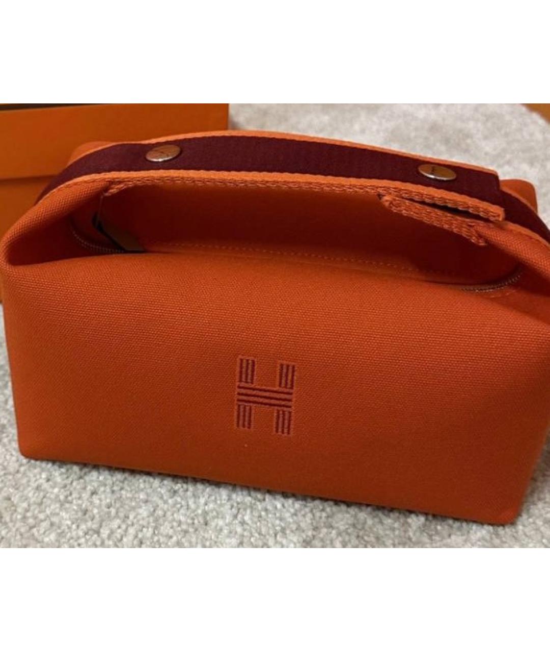 HERMES PRE-OWNED Оранжевая хлопковая косметичка, фото 6