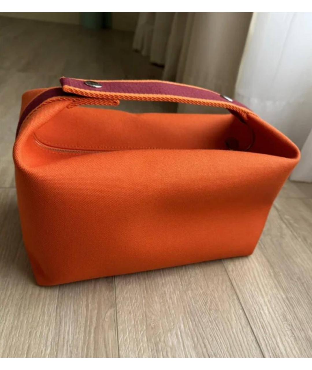 HERMES PRE-OWNED Оранжевая хлопковая косметичка, фото 3