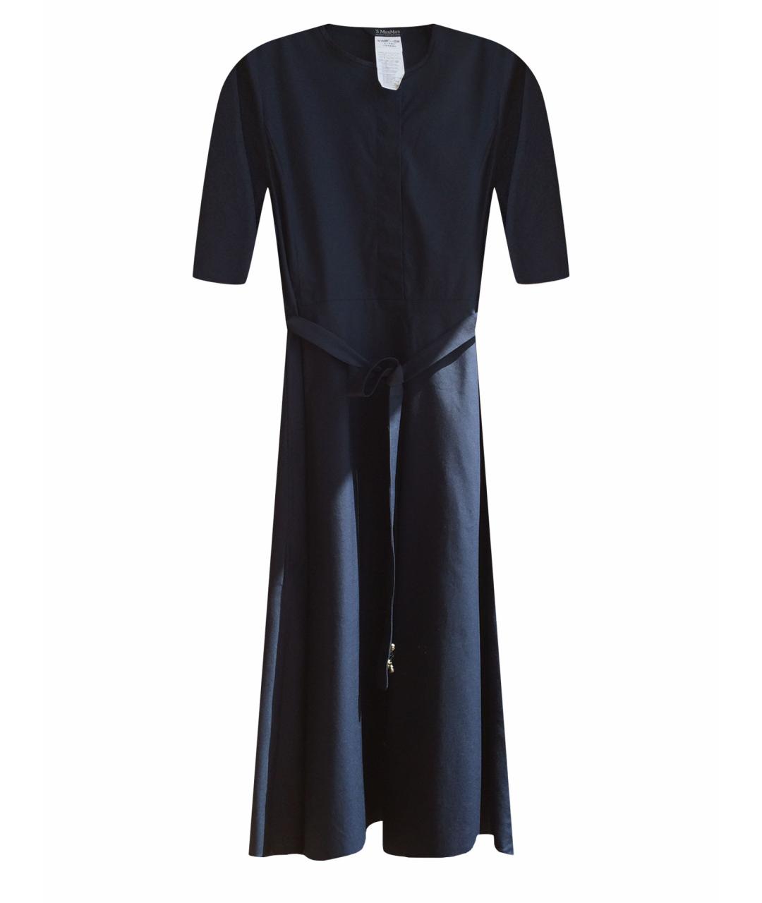 'S MAX MARA Темно-синее хлопко-эластановое повседневное платье, фото 1