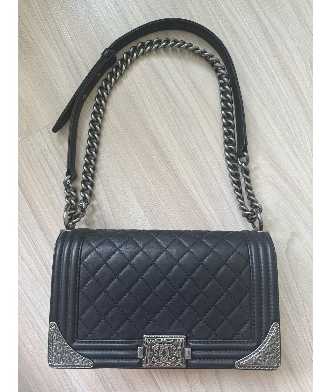 CHANEL PRE-OWNED Черная кожаная сумка через плечо, фото 9