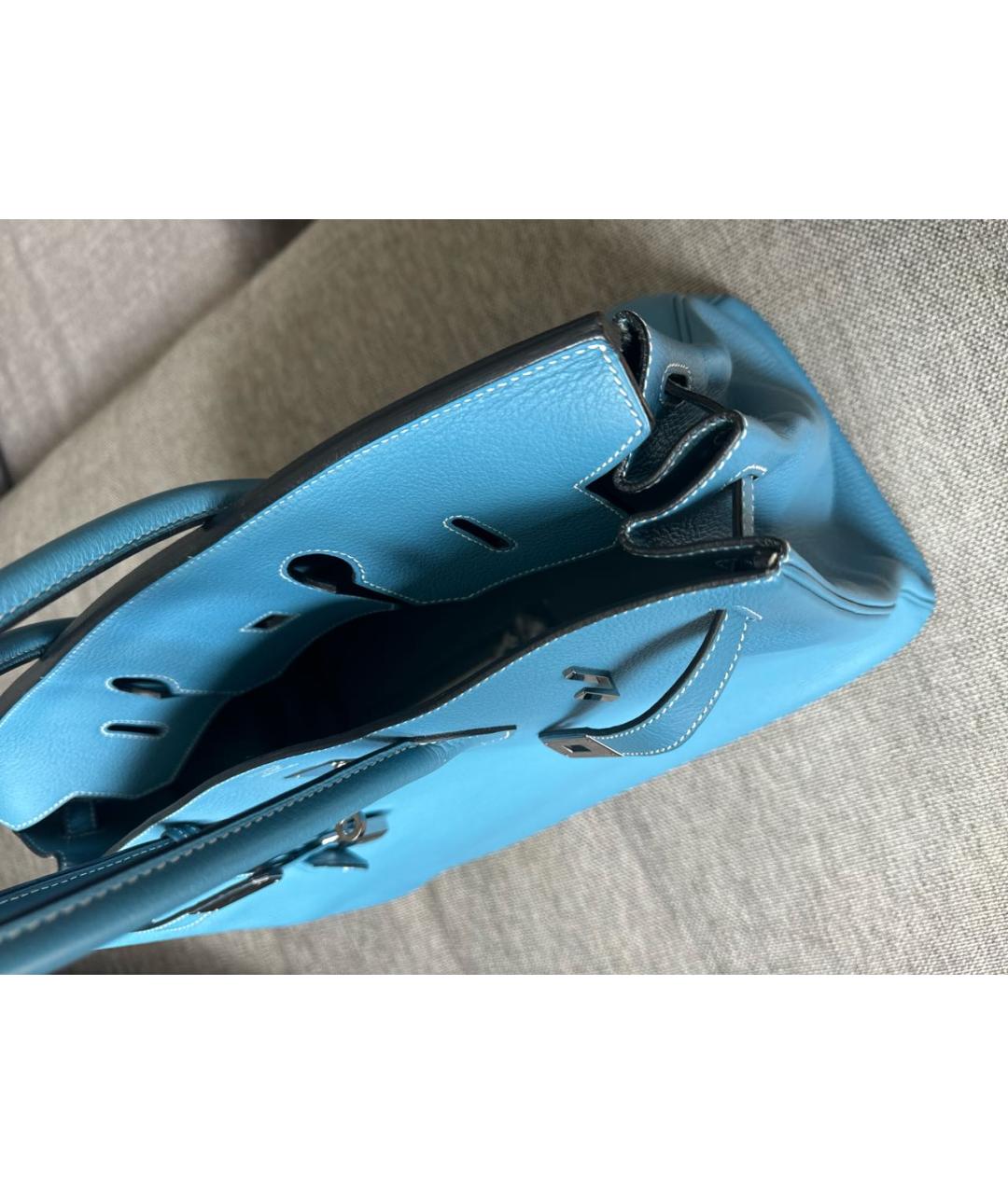 HERMES Голубая кожаная сумка с короткими ручками, фото 4