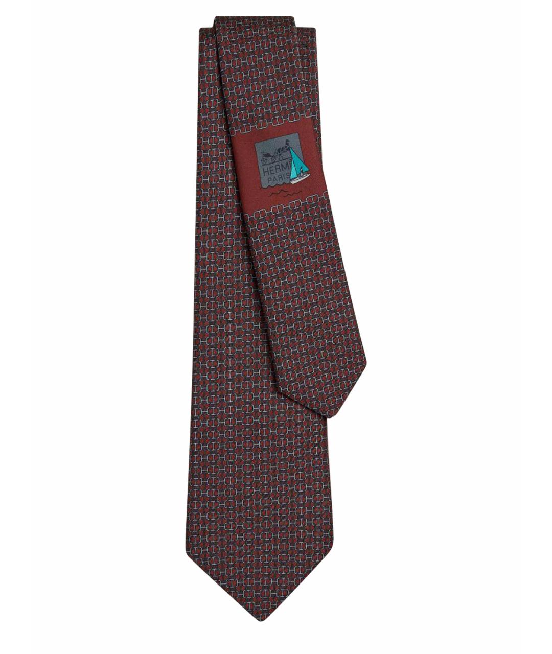 HERMES Бордовый шелковый галстук, фото 1