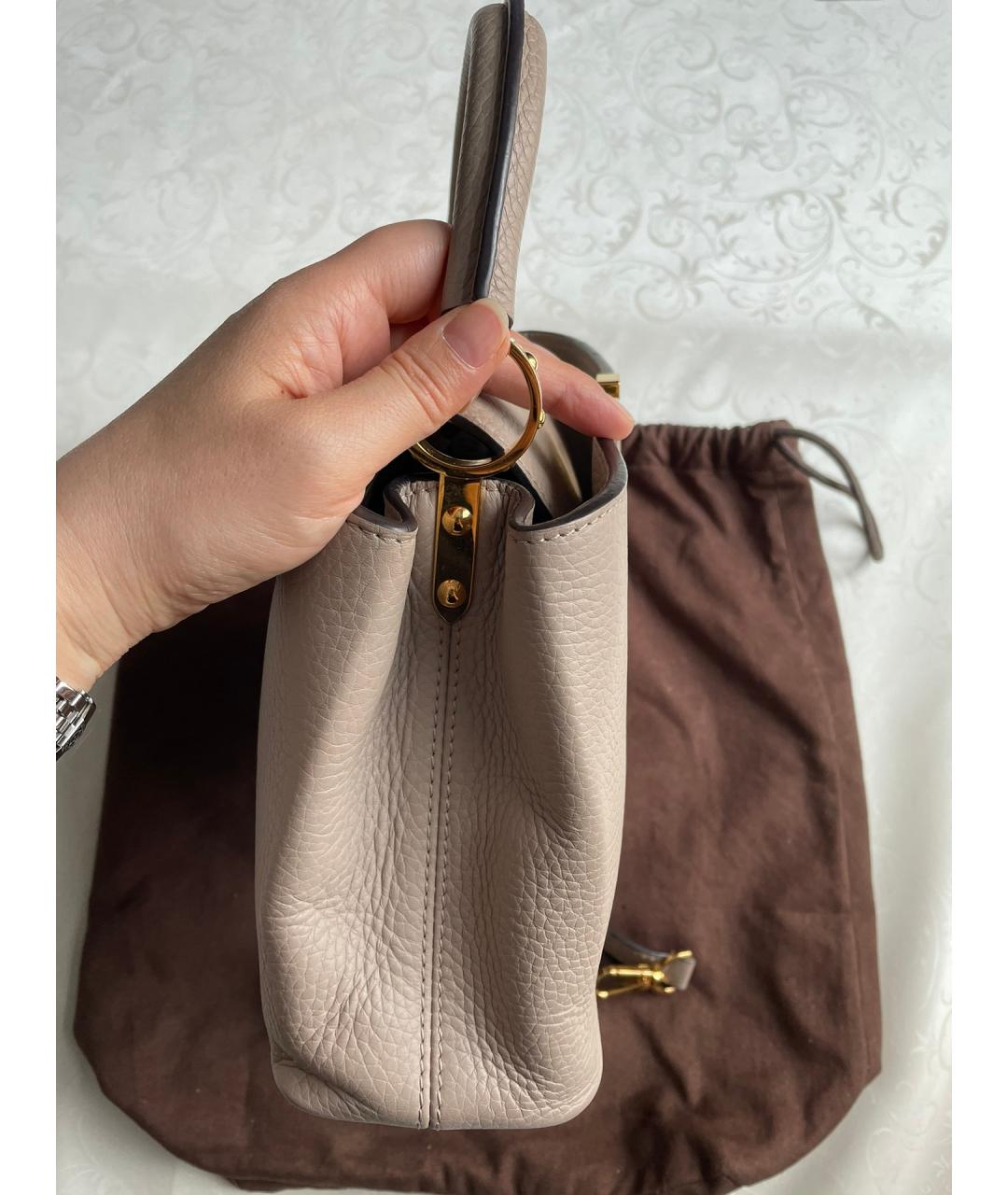 LOUIS VUITTON Серая кожаная сумка с короткими ручками, фото 4