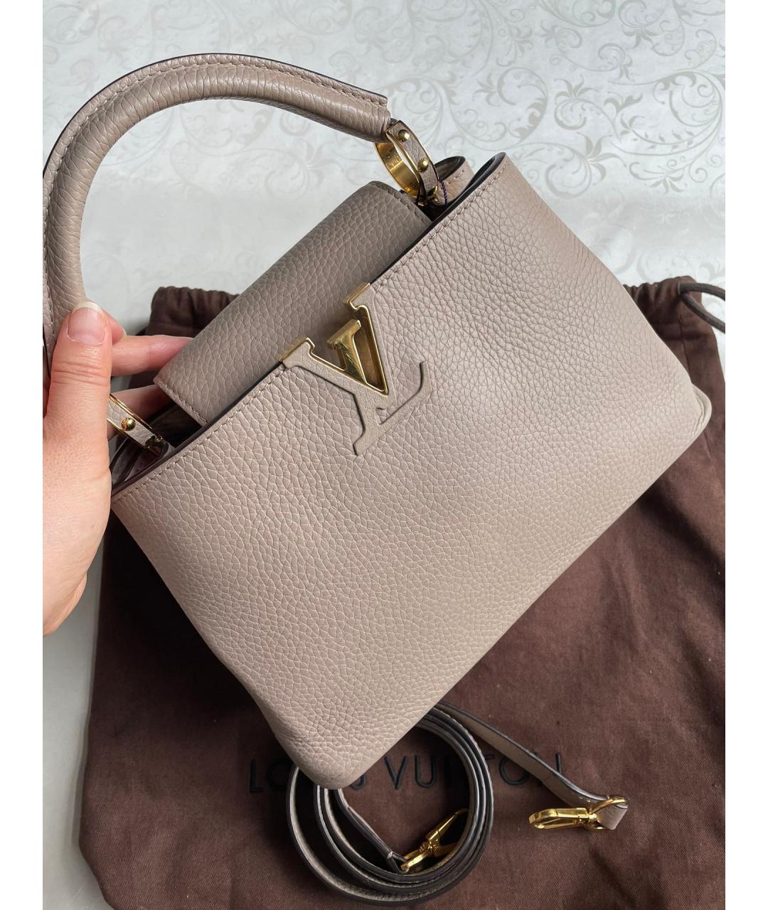 LOUIS VUITTON Серая кожаная сумка с короткими ручками, фото 6
