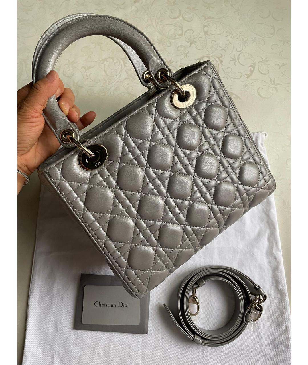 CHRISTIAN DIOR Серая кожаная сумка с короткими ручками, фото 3