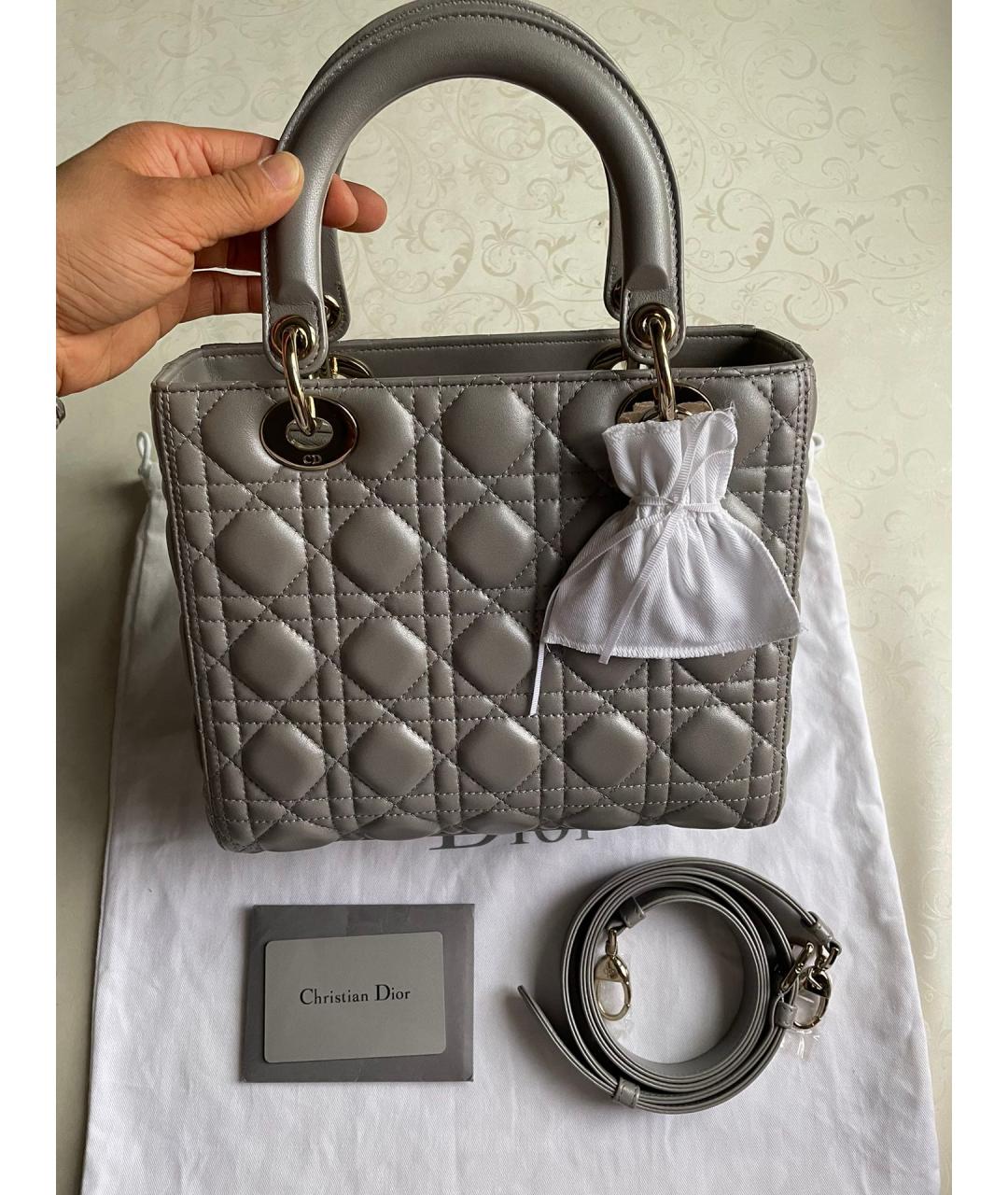 CHRISTIAN DIOR Серая кожаная сумка с короткими ручками, фото 7