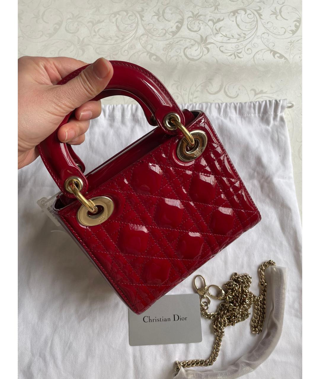 CHRISTIAN DIOR PRE-OWNED Красная сумка с короткими ручками из лакированной кожи, фото 3