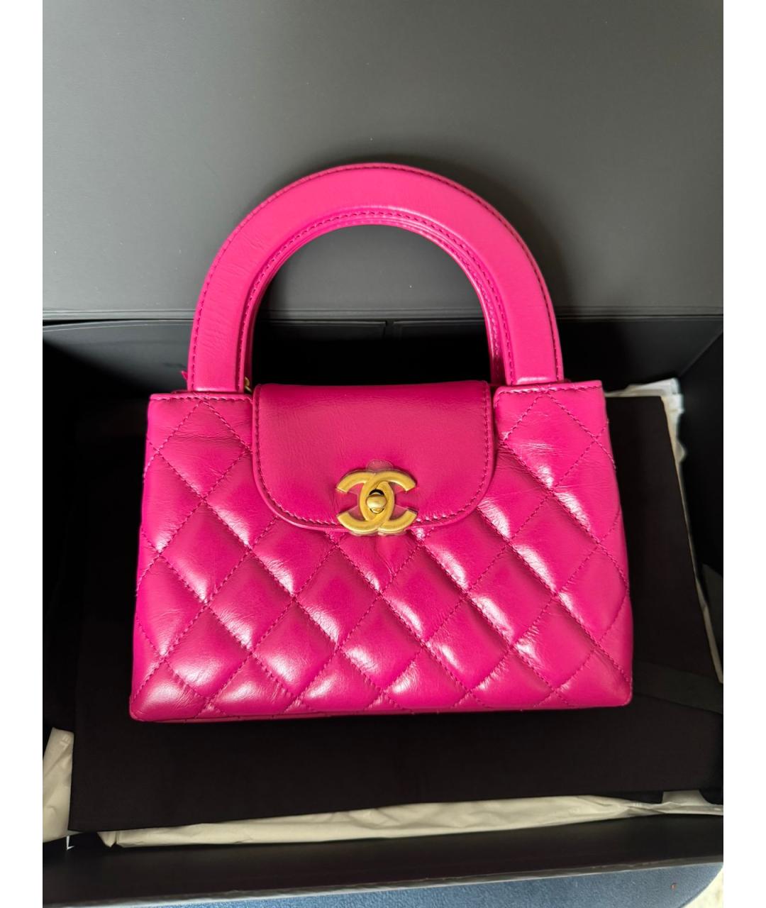 CHANEL PRE-OWNED Розовая кожаная сумка с короткими ручками, фото 10