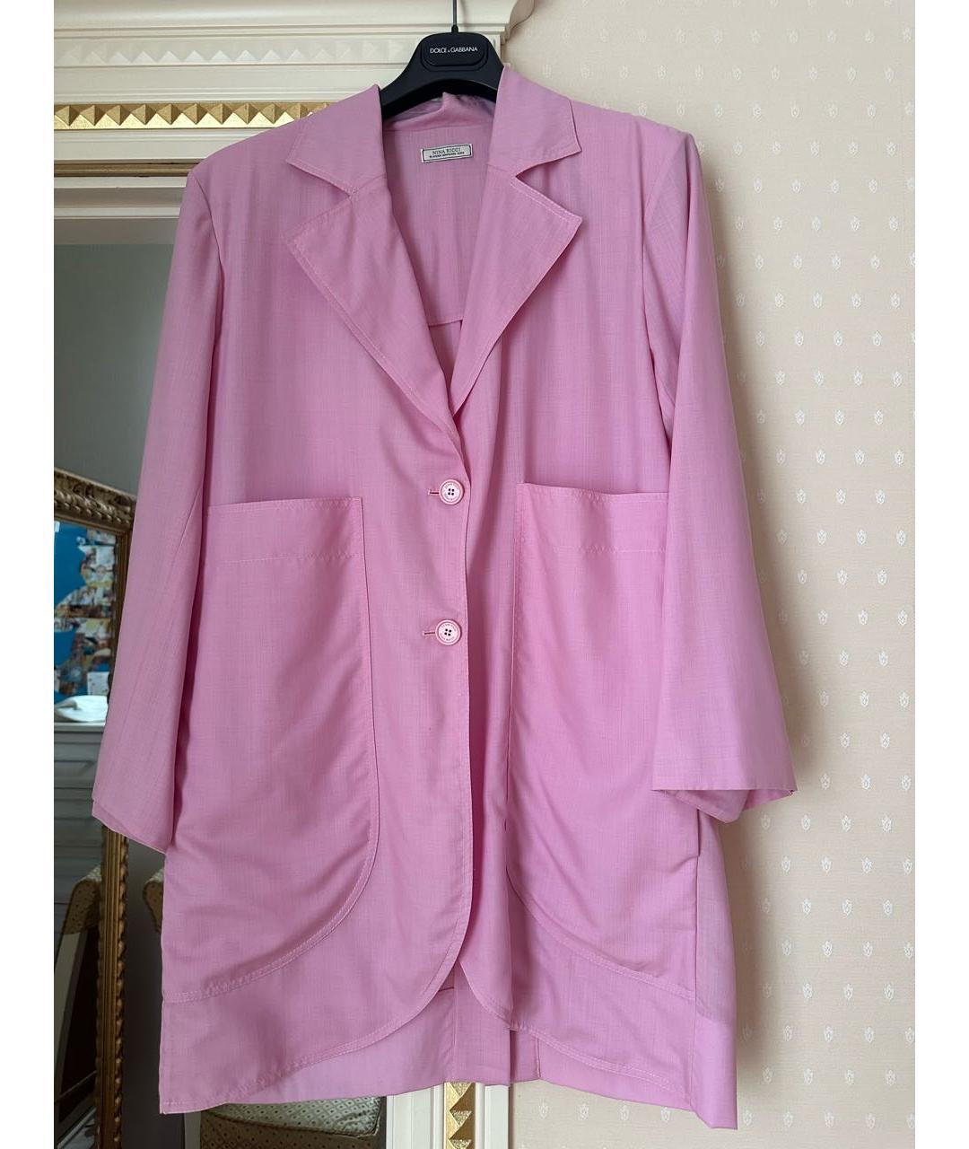 NINA RICCI Розовый шерстяной костюм с брюками, фото 9