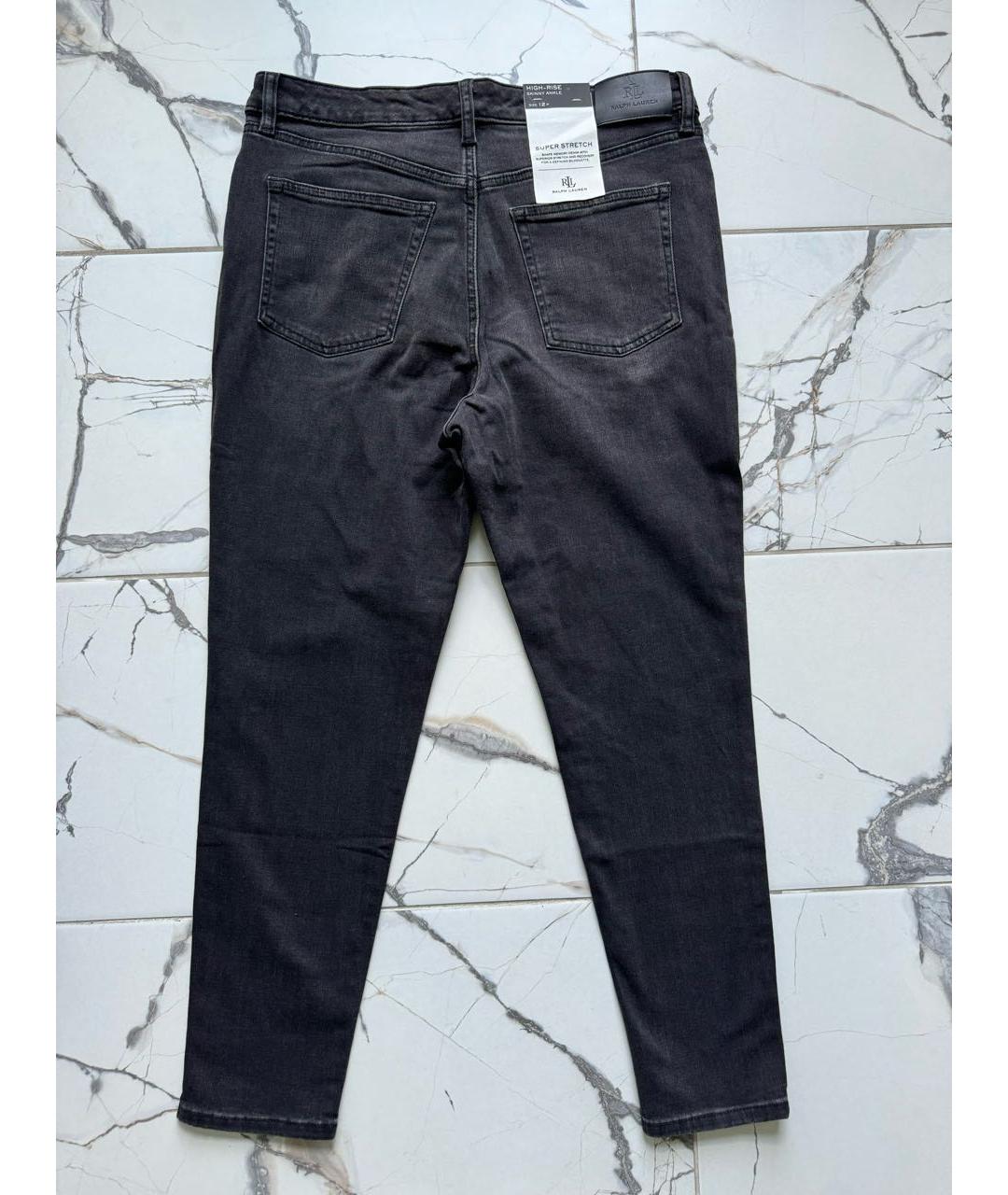 RALPH LAUREN Антрацитовые хлопко-полиэстеровые джинсы слим, фото 8