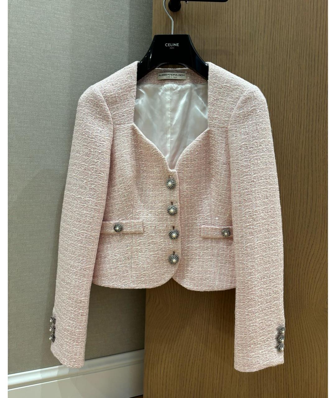 ALESSANDRA RICH Розовый твидовый жакет/пиджак, фото 5