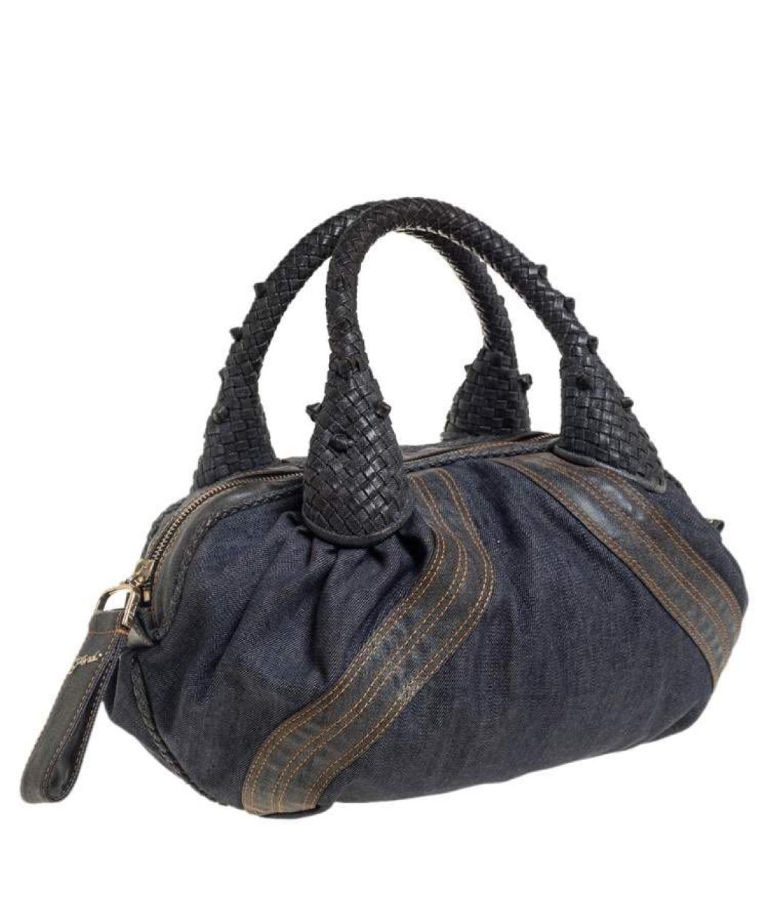 FENDI Темно-синяя деним сумка с короткими ручками, фото 2