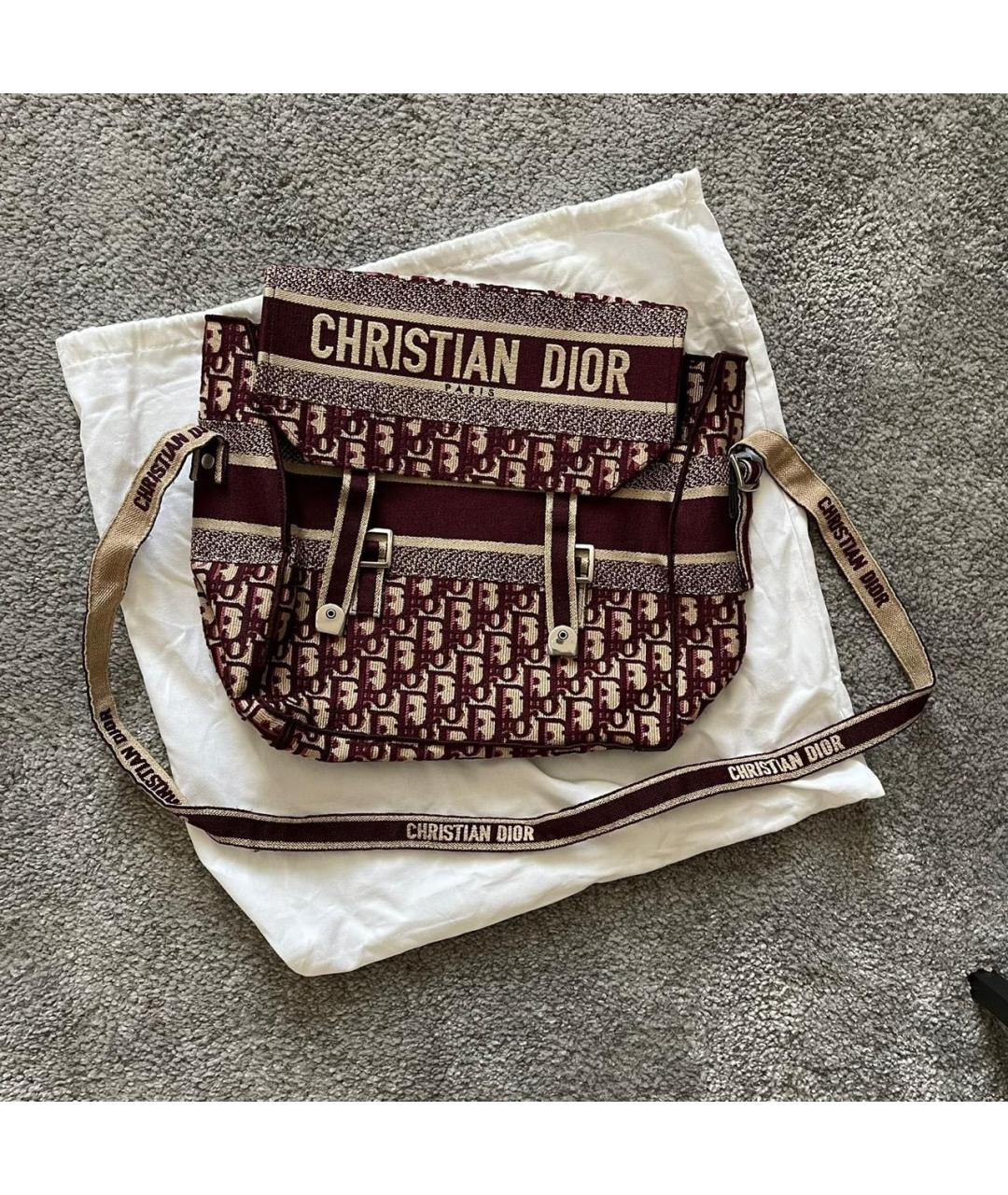 CHRISTIAN DIOR Бордовая тканевая сумка через плечо, фото 4