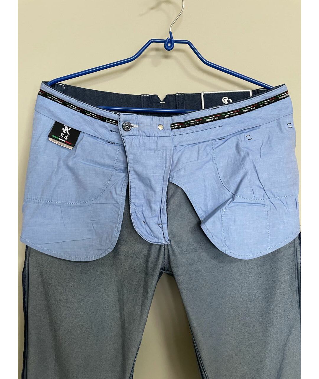 STEFANO RICCI Синие хлопко-полиэстеровые прямые джинсы, фото 5