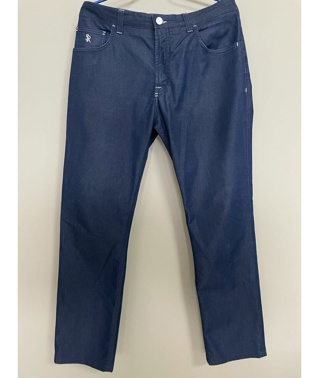 STEFANO RICCI Синие хлопко-полиэстеровые прямые джинсы, фото 7